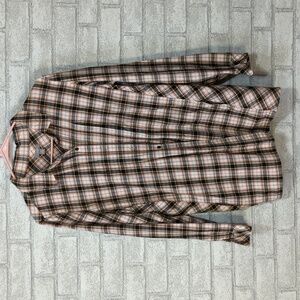 J Jill Orange Plaid Long Sleeve Button Up with Pockets Size Medium